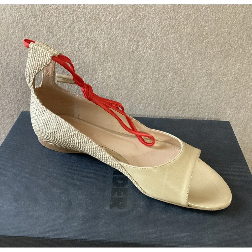 Jil Sander Raffia Woven‎ Sandals Size 35.5 New Wraparound Ankle Flat Italy $550